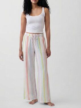 GAP Wide Leg Crinkle Stripe Pants Neon Vert Lounge, Beach, Sleep